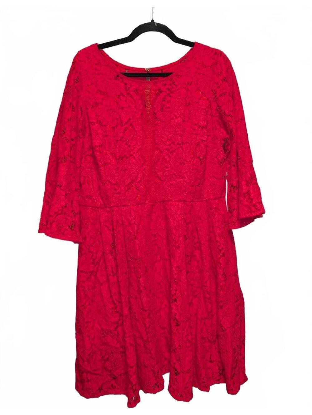 Red Lace Dress with 3/4 Sleeves and Back Zipper -20W